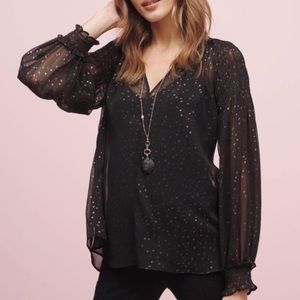 LOFT sheer black and gold blouse size M NWT